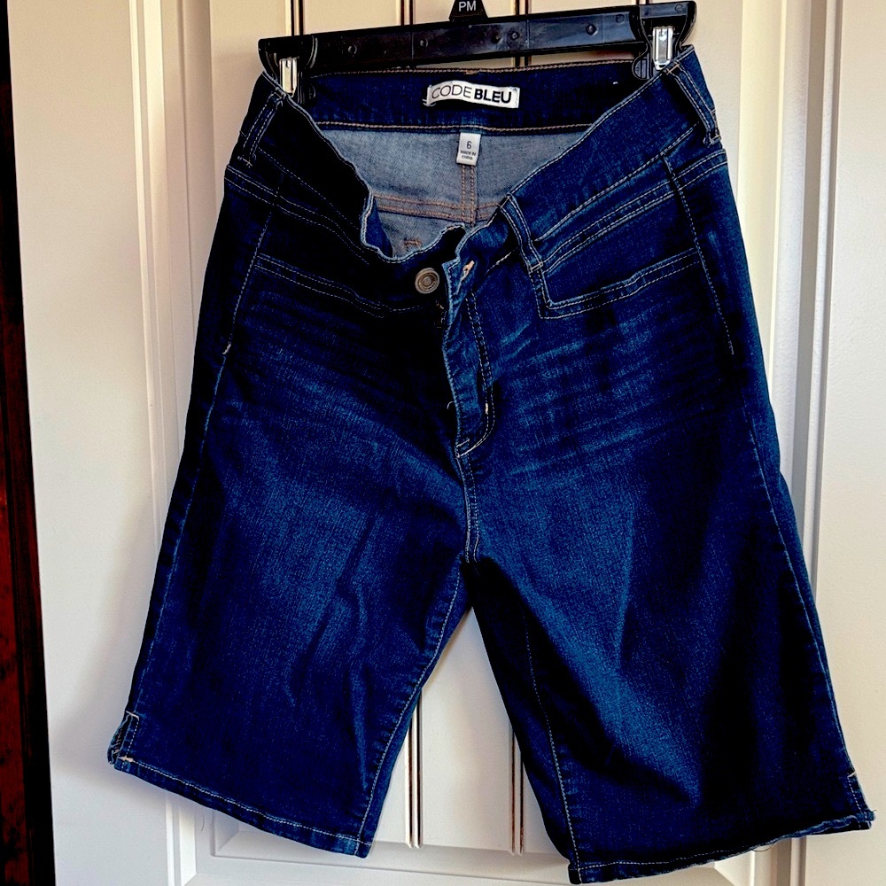 Code Bleu Dark Blue Denim Shorts, 10” Inseam, Barely Worn.